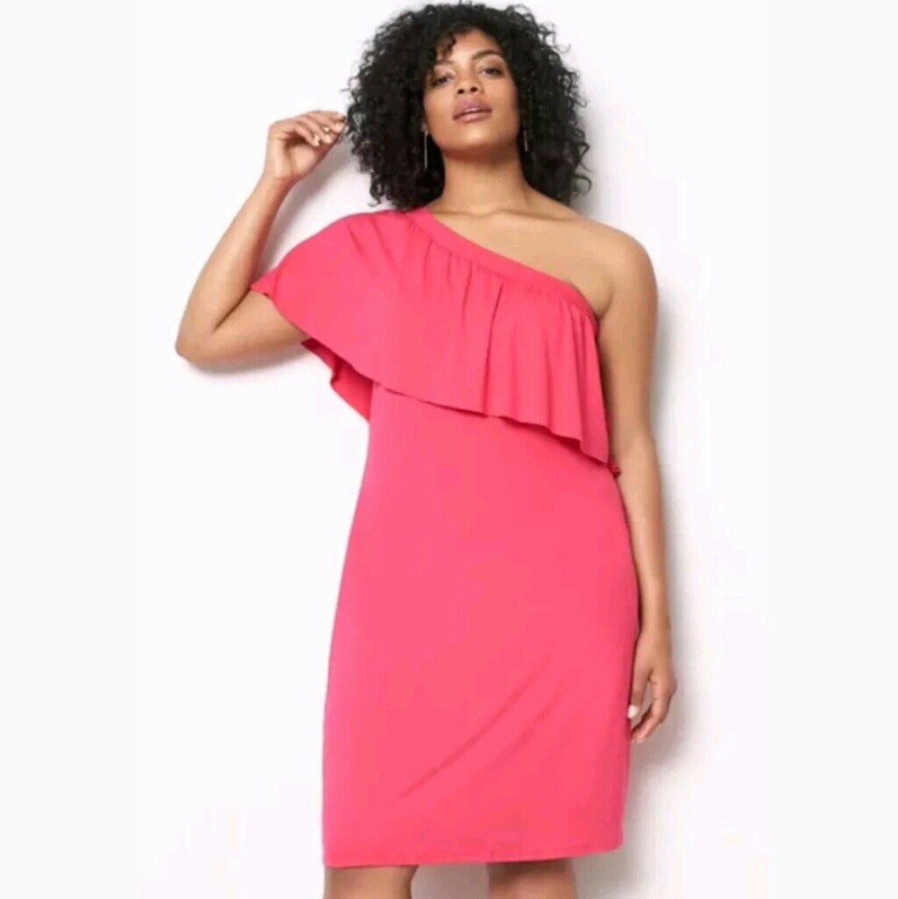 Three Dots Jersey dress Punchy Pink One shoulder